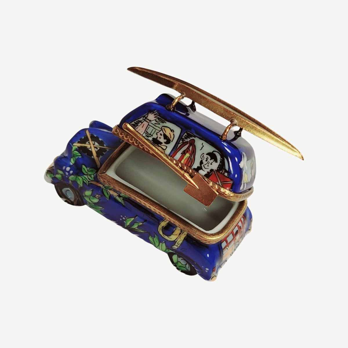 Collectible Blue Kayak Canoe Camping Vehical Car Limoges box with artisan brushwork