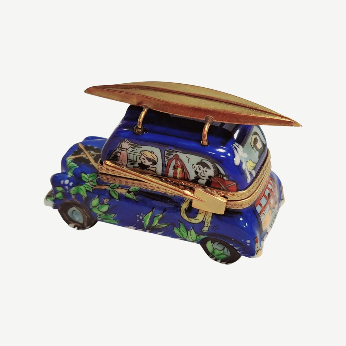 Authentic Blue Kayak Canoe Camping Vehical Car Limoges box, hand-painted in France, from Limoges Boutique