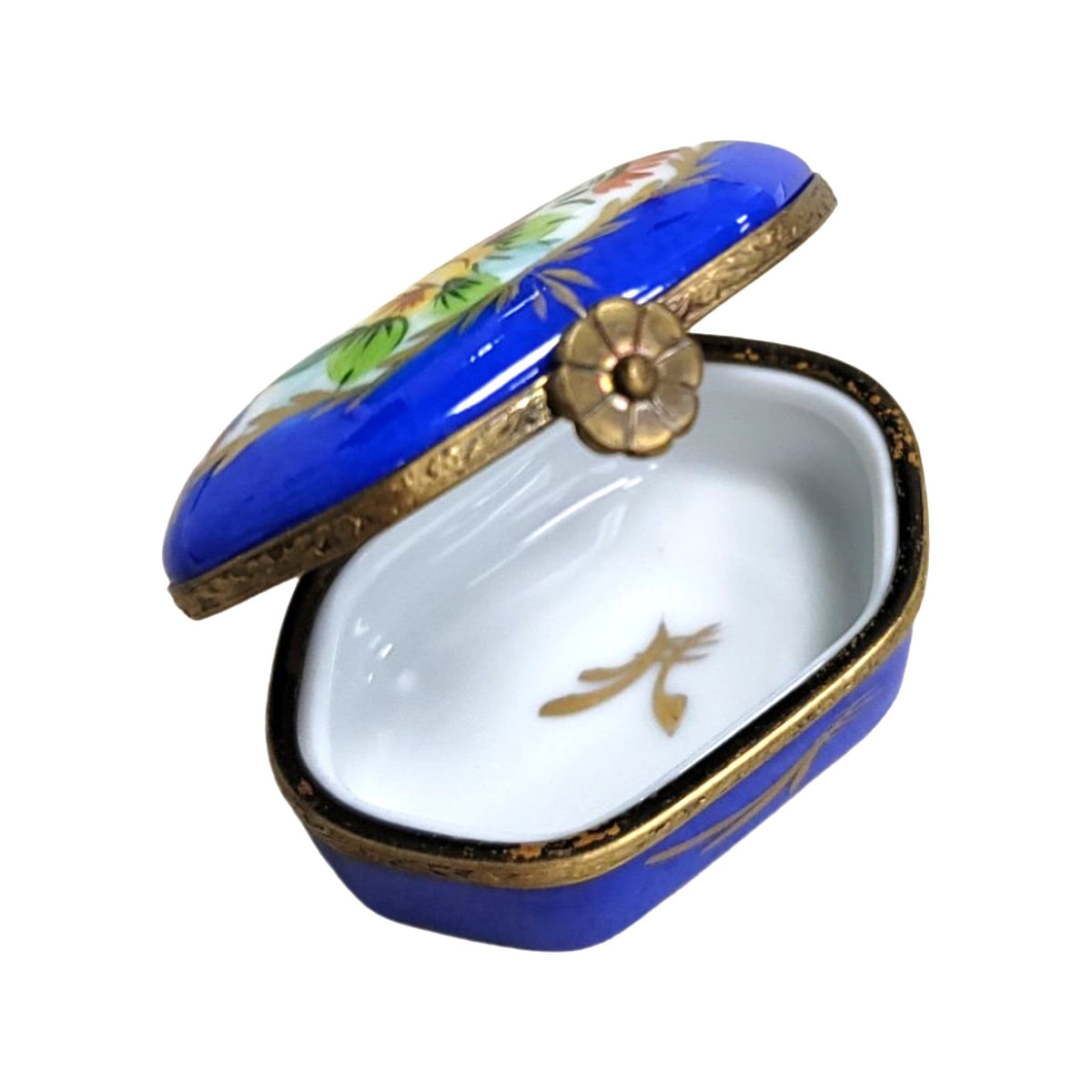 Blue Oval Hexagon Limoges Porcelain Box, view 2