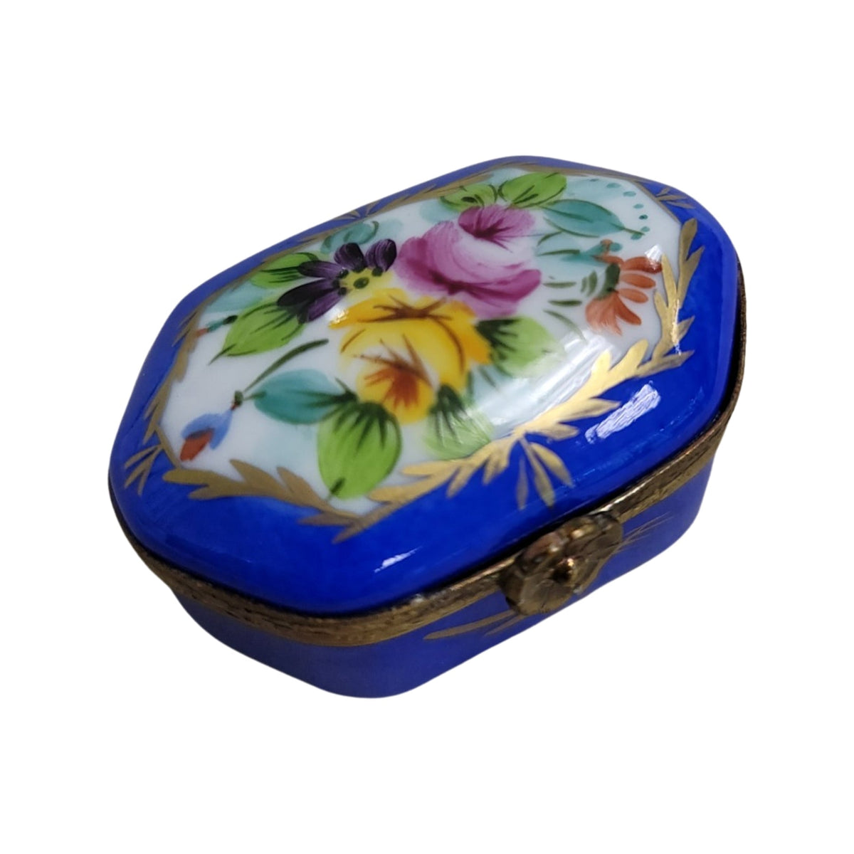 Blue Oval Hexagon Limoges Porcelain Box, view 5