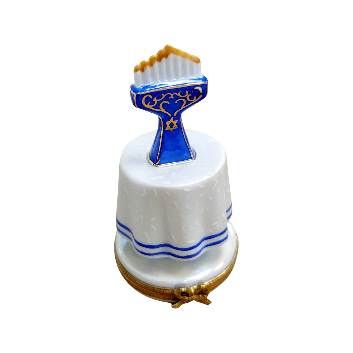 Blue Menorah Hanukkah Limoges Box, a hand-painted Limoges porcelain gift