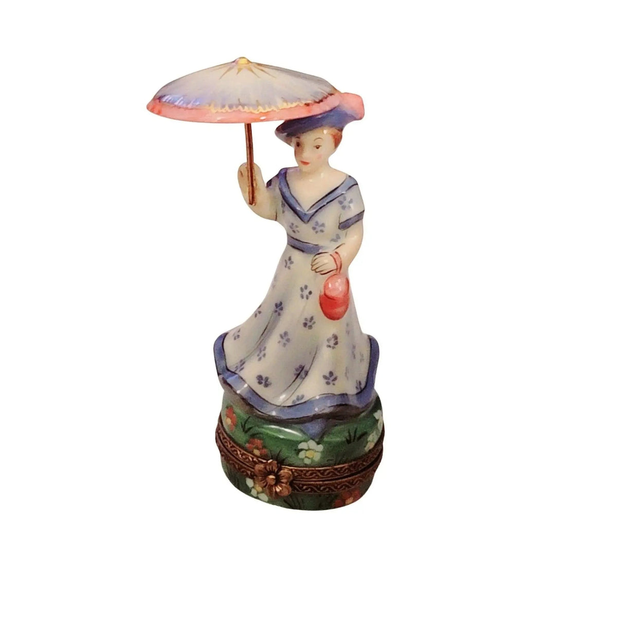 Collectible Woman Umbrella Parasol Blue Monet Limoges box with artisan brushwork