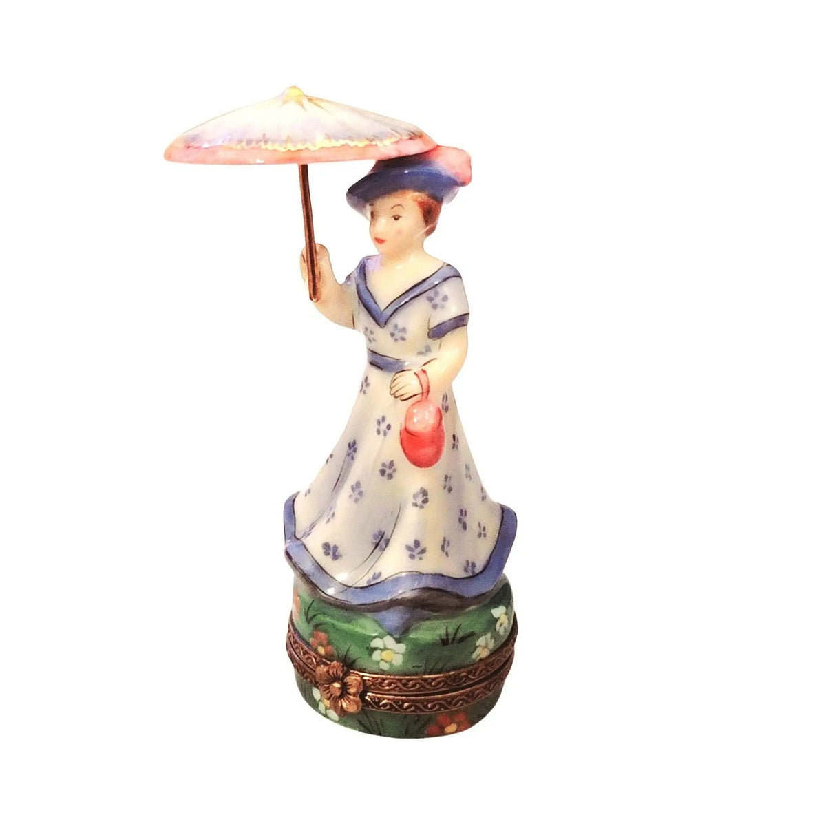 Authentic Woman Umbrella Parasol Blue Monet Limoges box, hand-painted in France, from Limoges Boutique