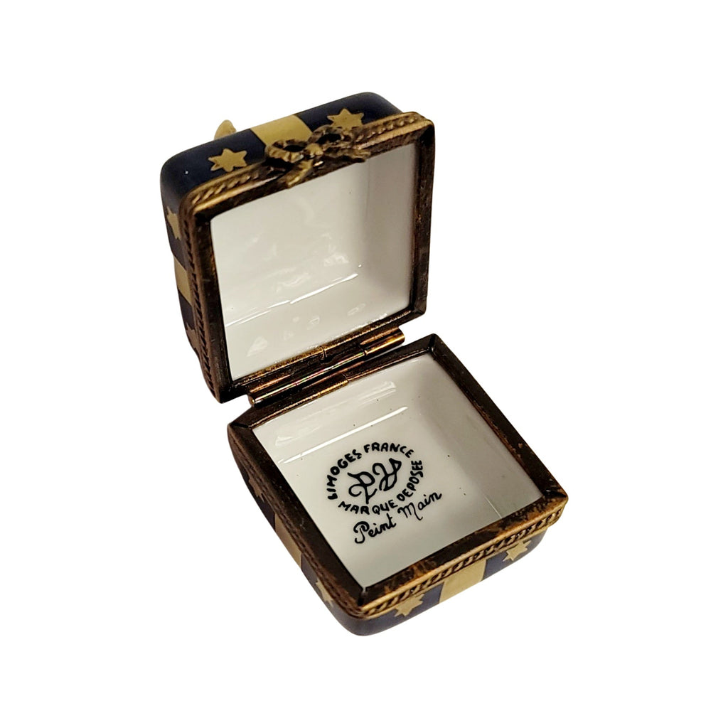 Blue Mini Moon Stars Present Gift Box Gold Bow Limoges, view 2
