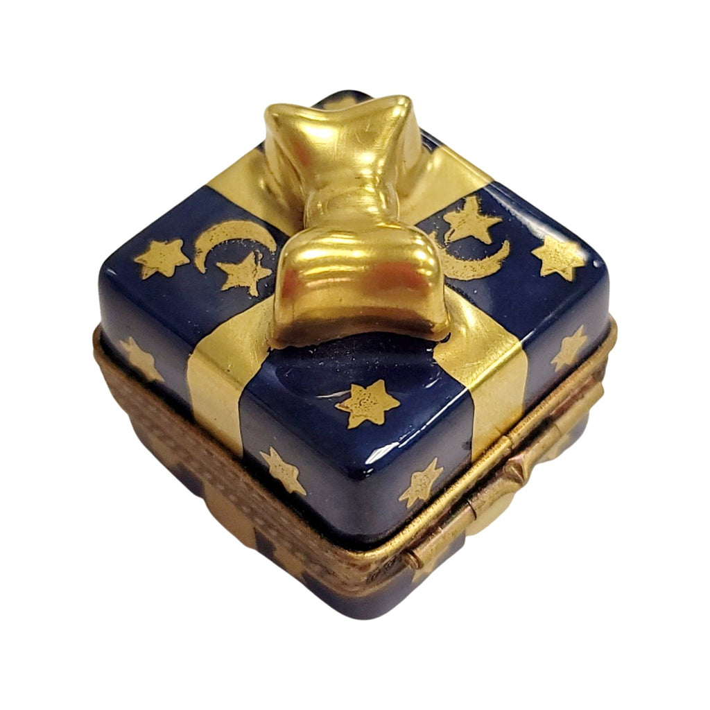 Blue Mini Moon Stars Present Gift Box Gold Bow Limoges, view 3
