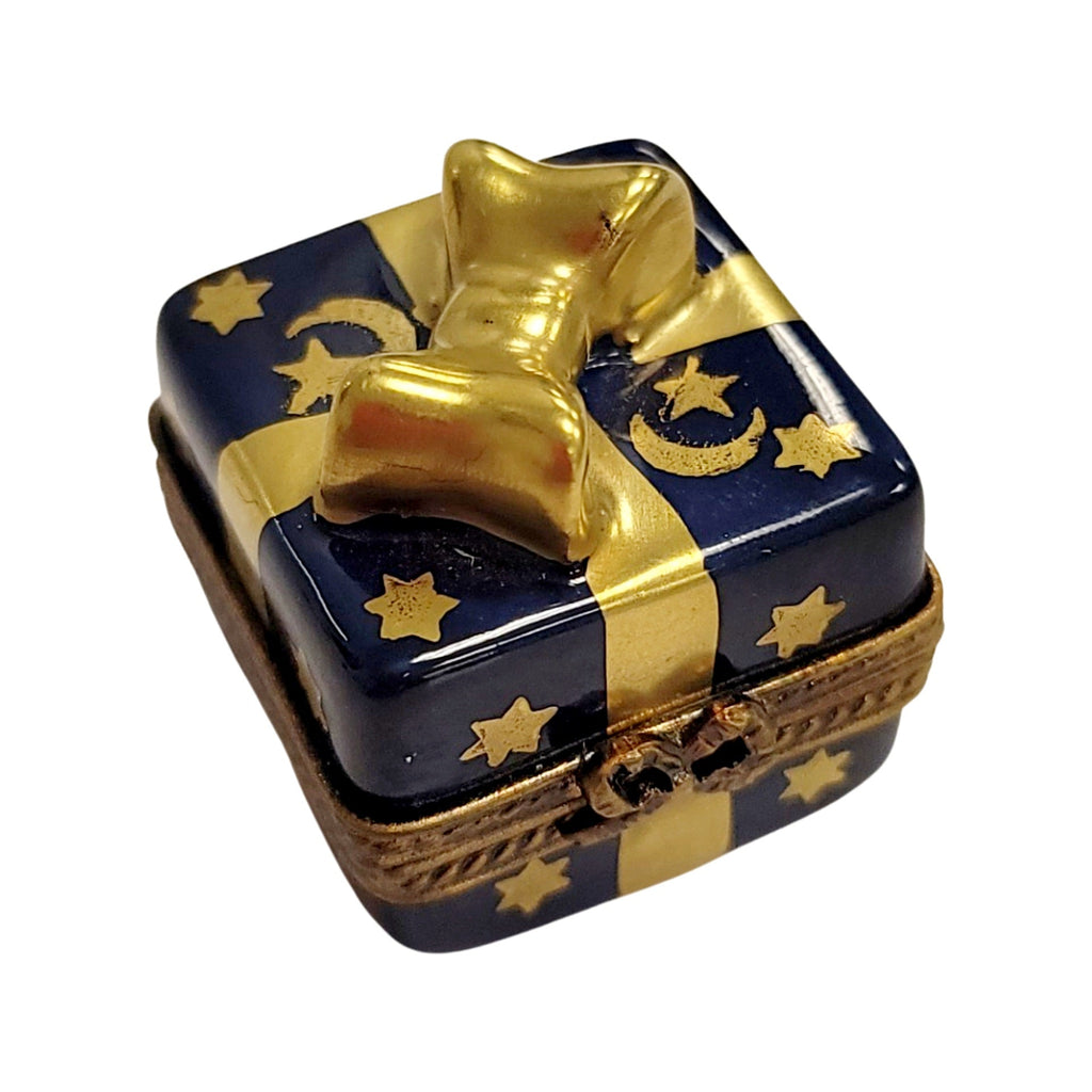 Blue Mini Moon Stars Present Gift Box Gold Bow Limoges, view 4