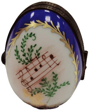 Hand-painted Blue Music Oval Picture Frame Limoges box, French artistry for lovers of fine art