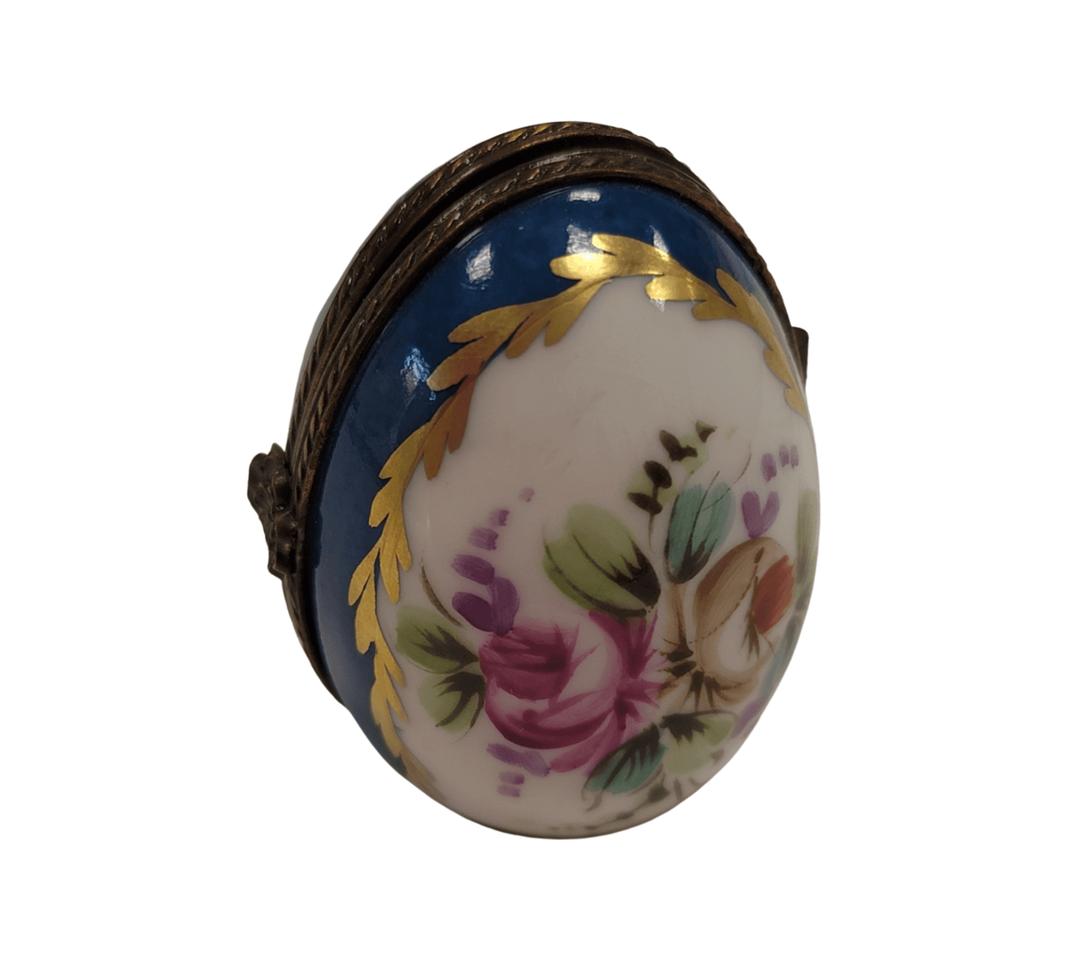 Artisan-painted Blue Oval Flowers Vertical Picture Frame Limoges box from France, a cherished collectible