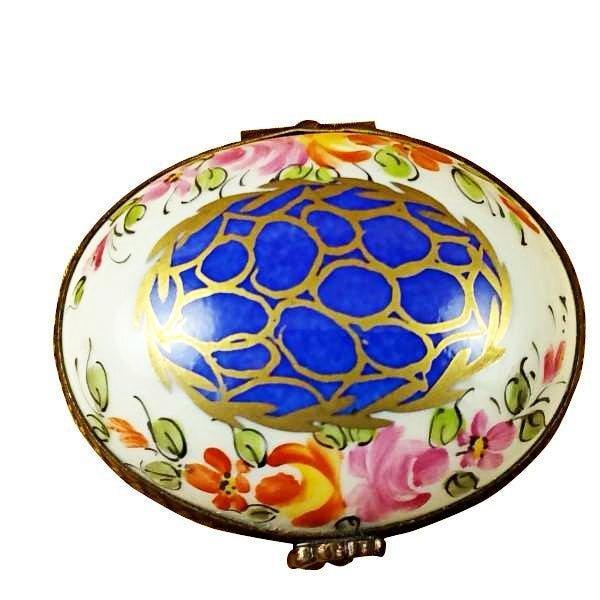 Artisan-painted Blue Oval Gold Circles Limoges box from France, a cherished collectible