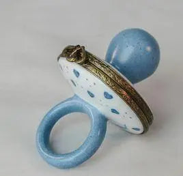 Collectible Blue Pacifier for Baby Limoges box with artisan brushwork
