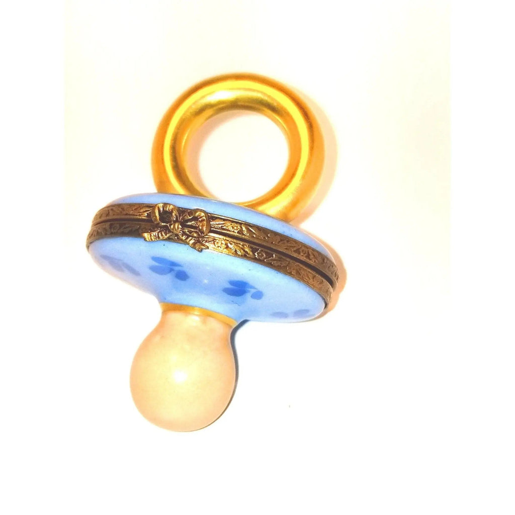 Blue Porcelain Pacifier Figurine Baby No. 1 of 750 Limoges Box Figurine, a hand-painted Limoges porcelain gift