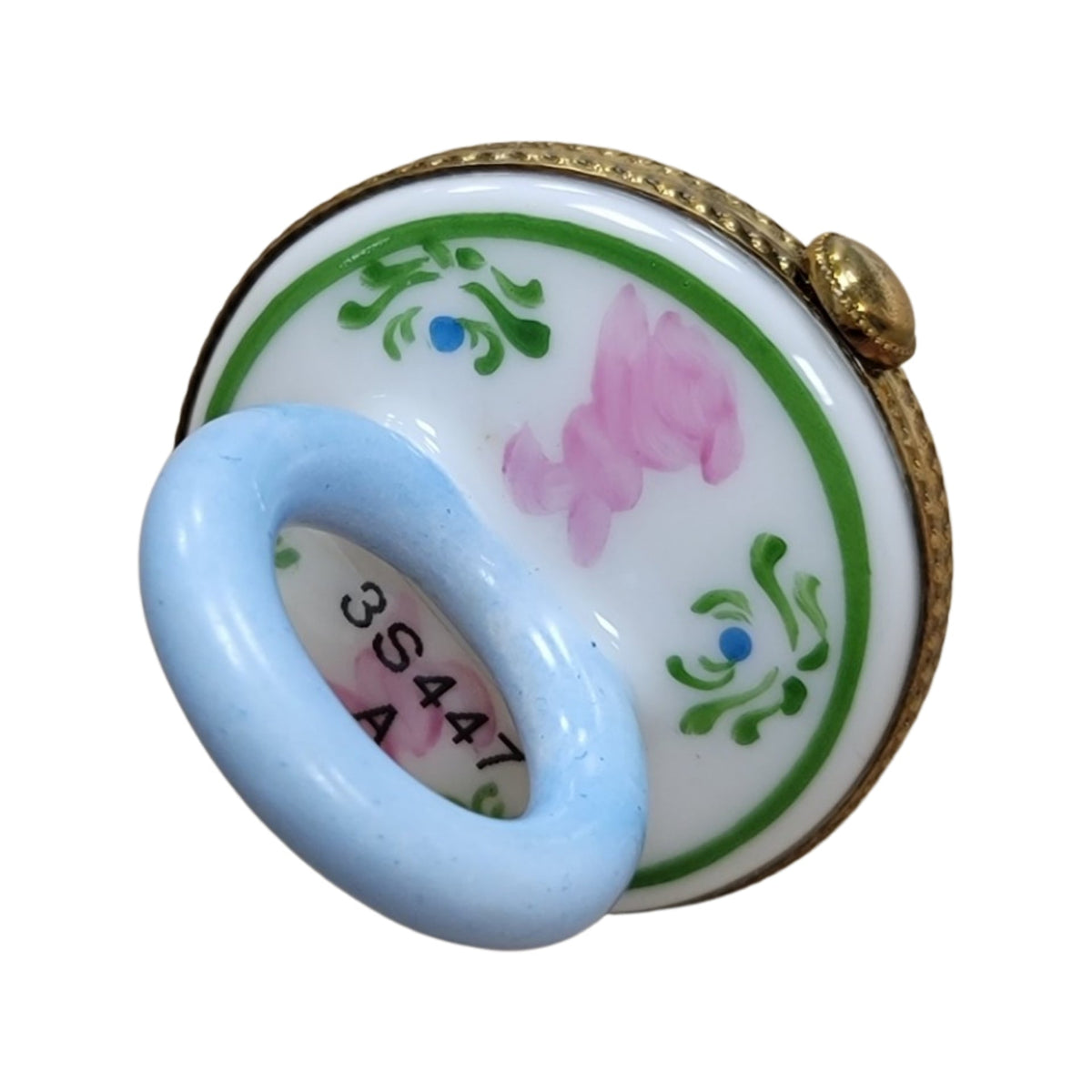 Collectible Blue Pacifier with Rabbits for Baby Limoges box with artisan brushwork