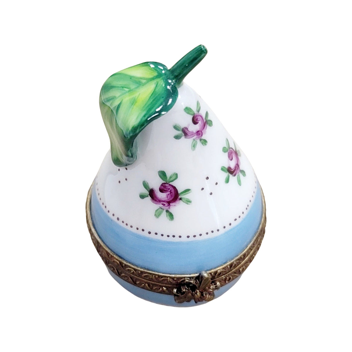 Blue Pear w Flowers Porcelain Limoges Porcelain Art Object, a hand-painted Limoges porcelain gift