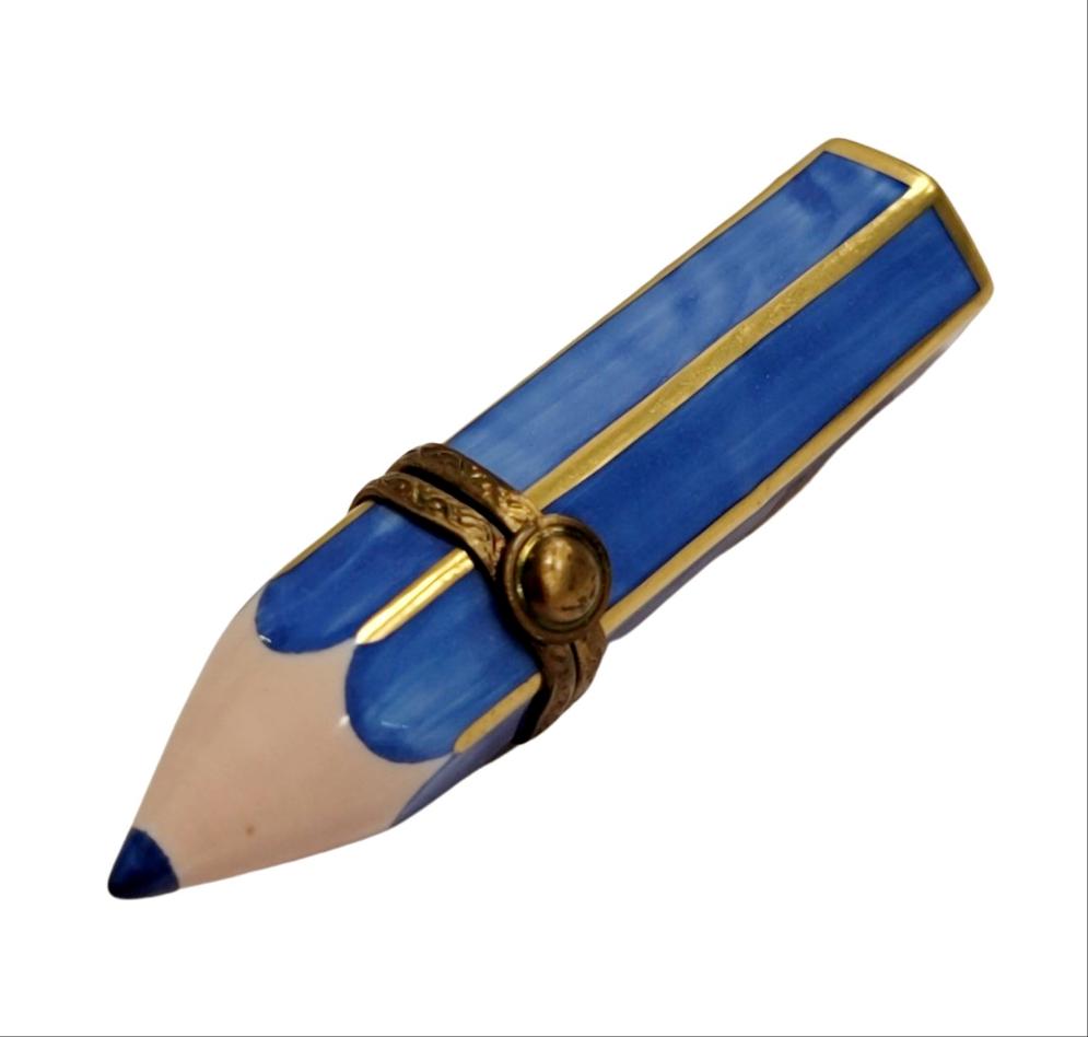 Blue Pencil Limoges Box for Art Lovers, a hand-painted Limoges porcelain gift