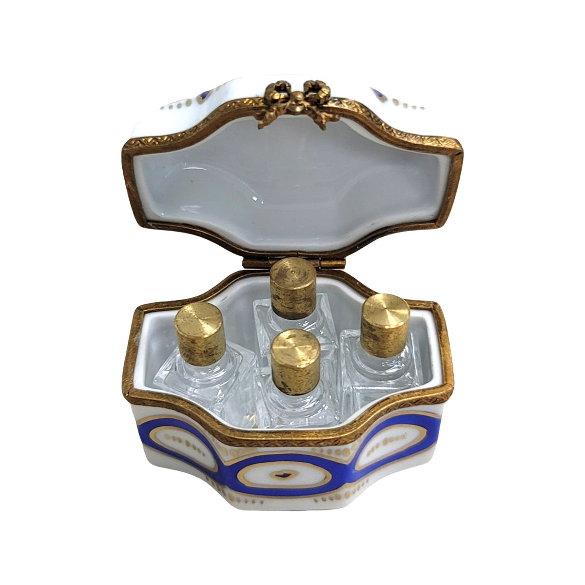 Fine French craftsmanship on the 4 Perfume Blue Limoges box, painted by hand