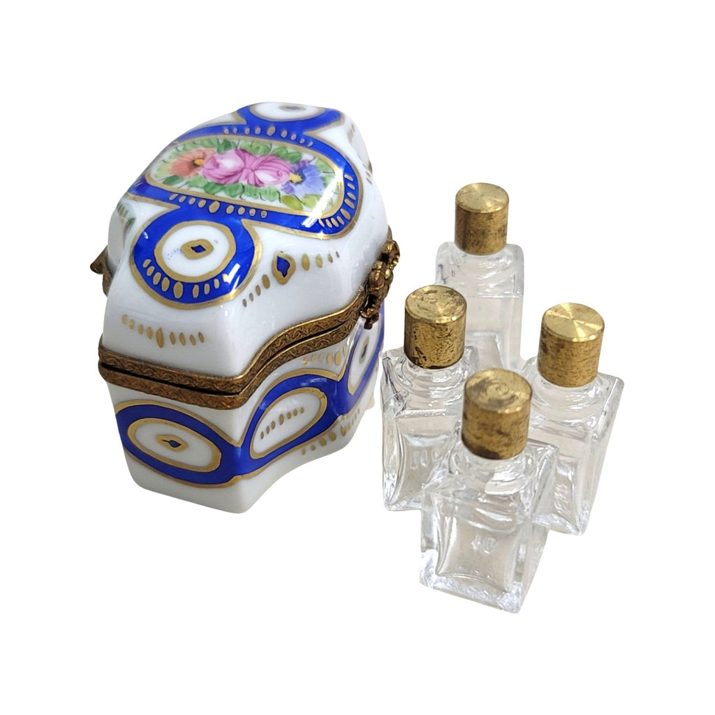 Painted details on the 4 Perfume Blue Limoges box, French art in miniature