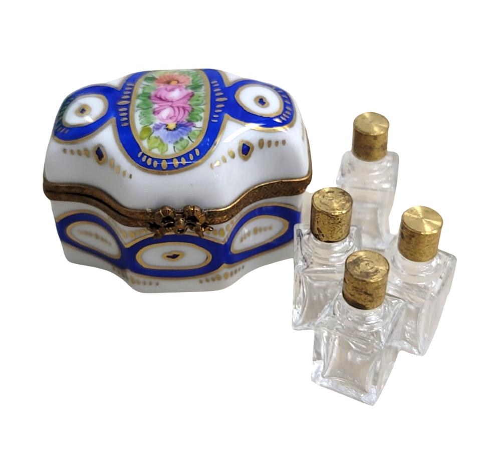 Authentic 4 Perfume Blue Limoges box, hand-painted in France, from Limoges Boutique