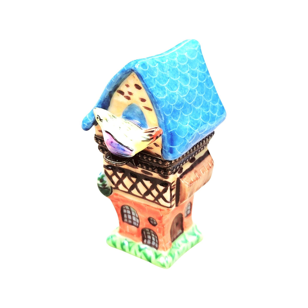 Blue Roof Bird House Porcelain Limoges Porcelain Art Object, view 4