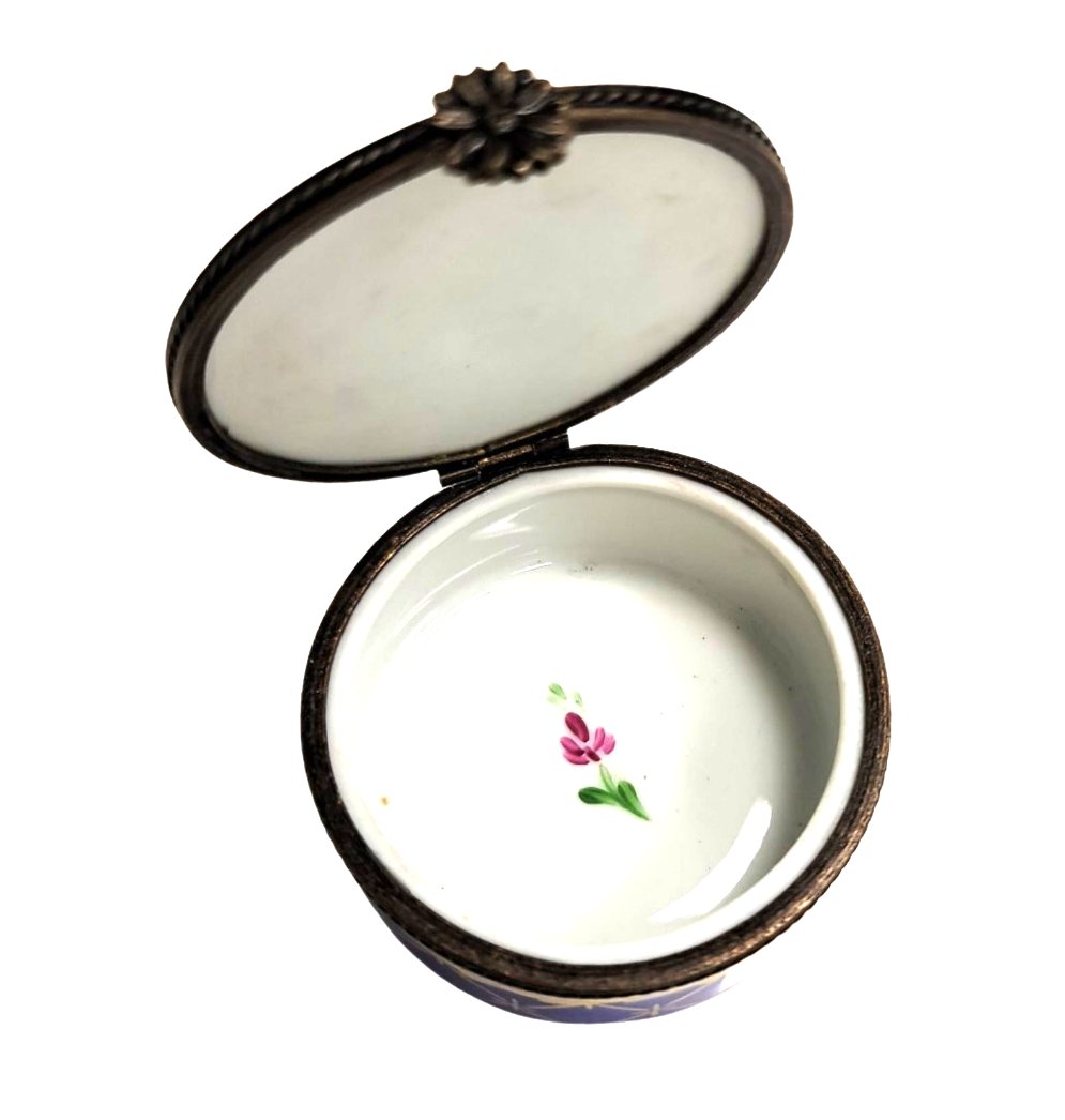 Blue Roses Round Limoges Porcelain Box Gift, view 2