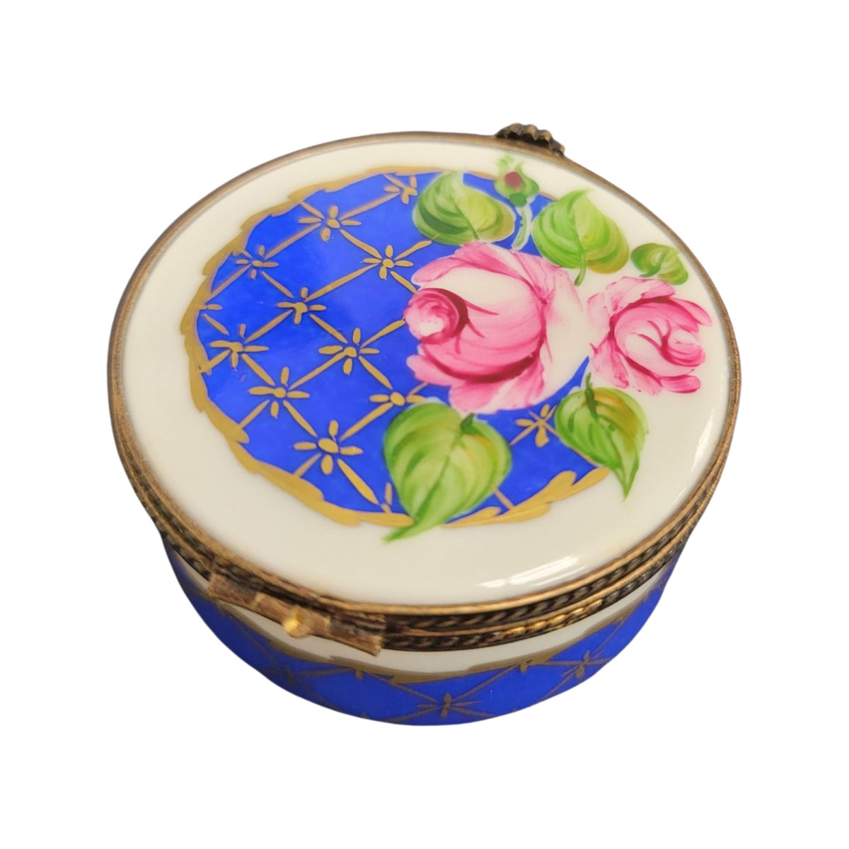 Blue Roses Round Limoges Porcelain Box Gift, view 4