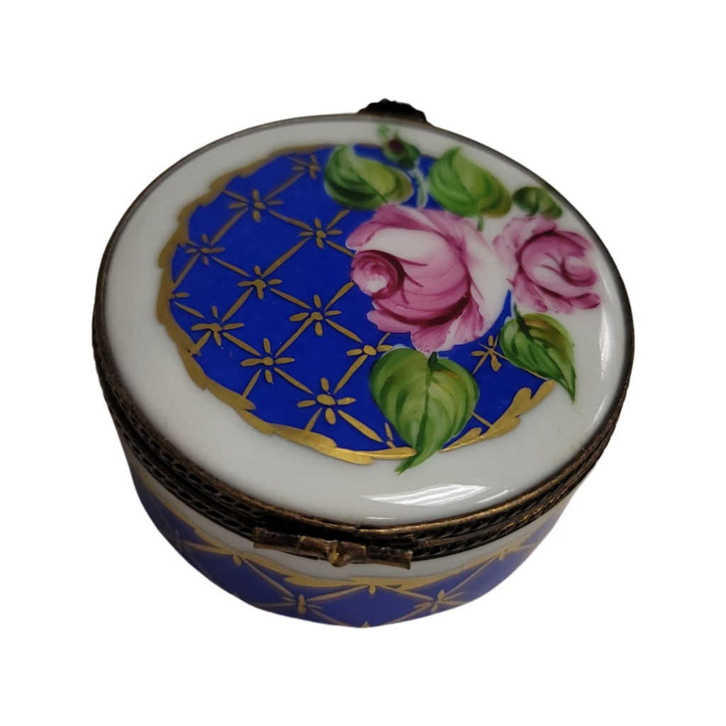 Blue Roses Round Limoges Porcelain Box Gift, view 5