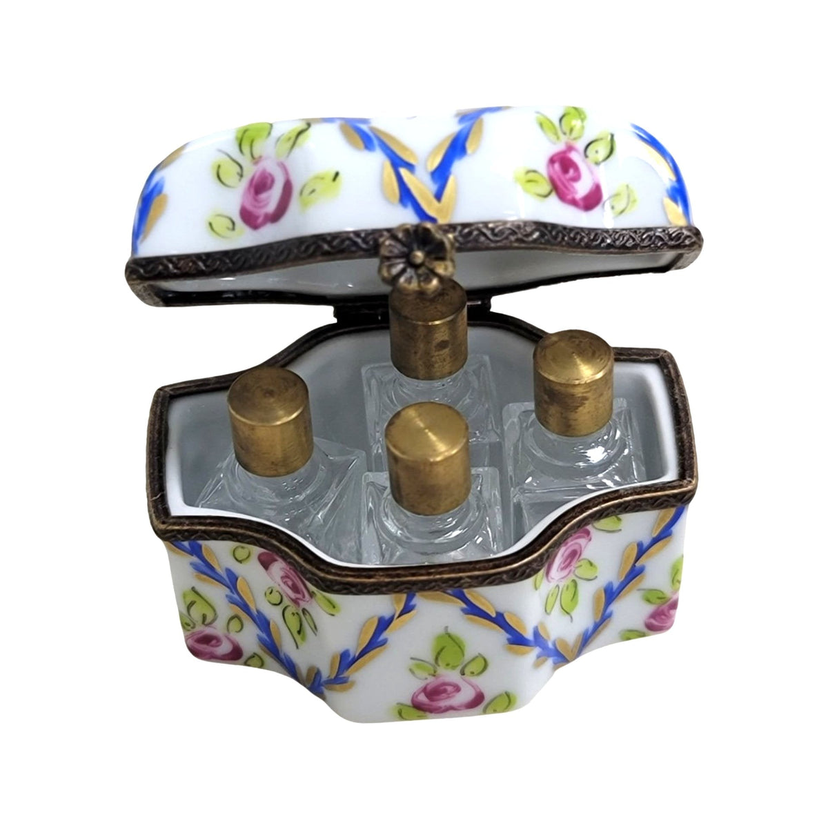 Fine art lovers will admire this 4 Perfume Roses Blue Limoges box
