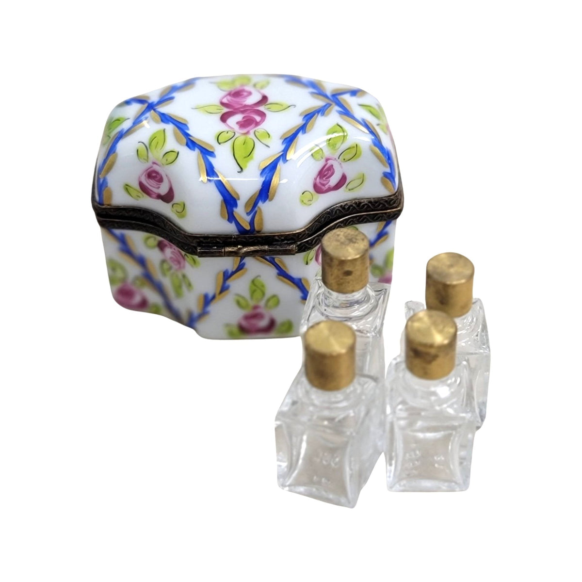 Hand-painted 4 Perfume Roses Blue Limoges box, French artistry for lovers of fine art