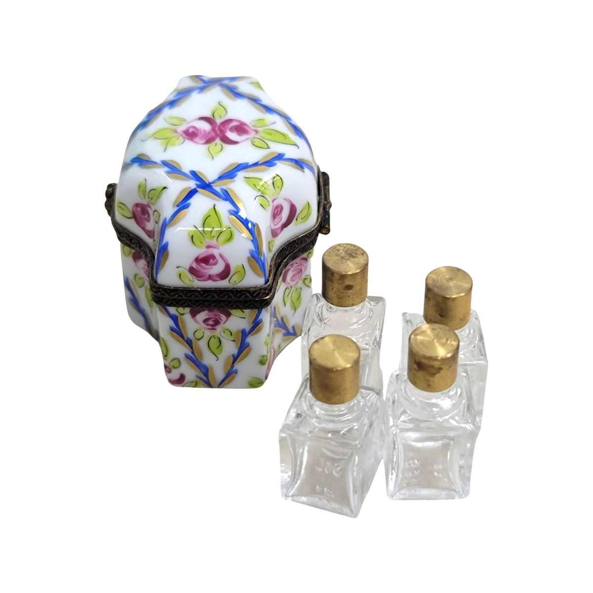 4 Perfume Roses Blue Limoges box painted by hand in Limoges, France, a gift to treasure