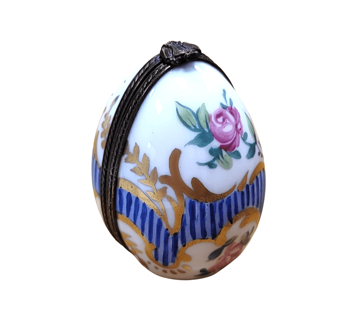 Blue Stripped Egg Perfume Limoges Porcelain Gift Box, view 3