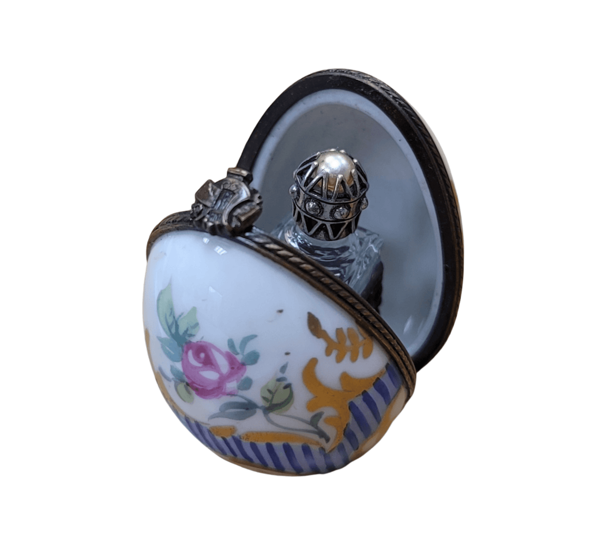 Blue Stripped Egg Perfume Limoges box, an heirloom-quality piece for collectors