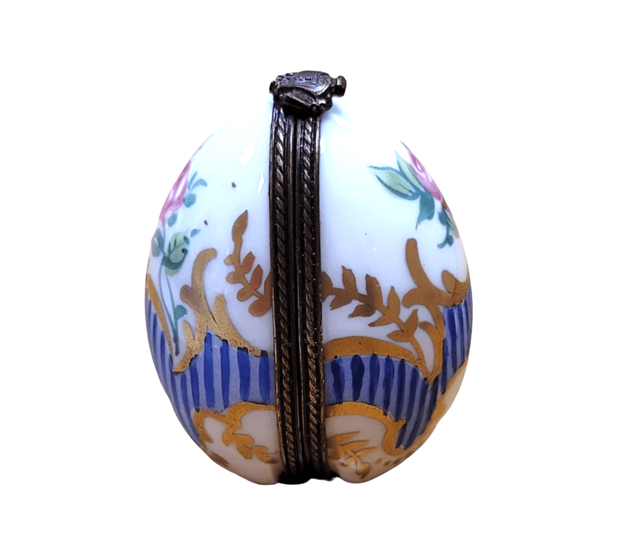 Limoges Boutique presents the Blue Stripped Egg Perfume, a genuine Limoges box painted by hand in France
