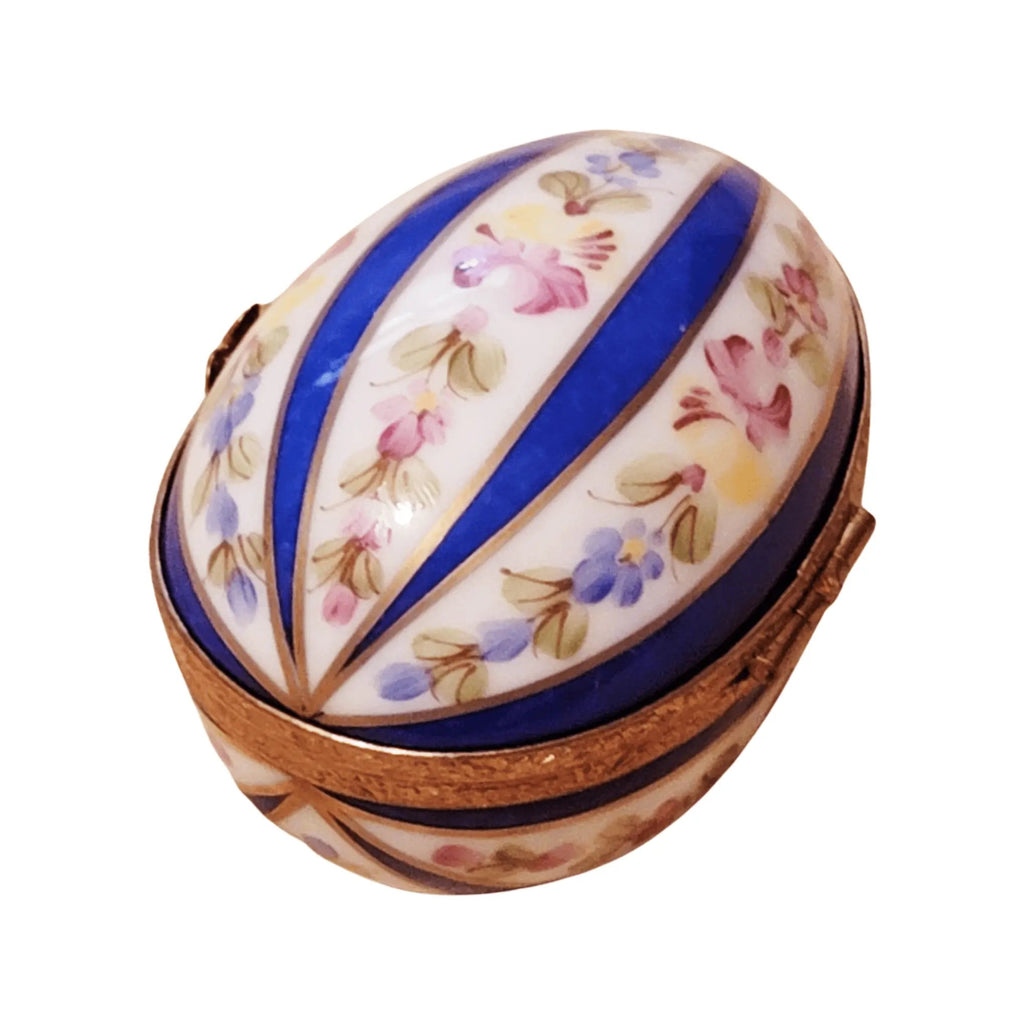 Collectible Blue Striped Egg Limoges box with artisan brushwork