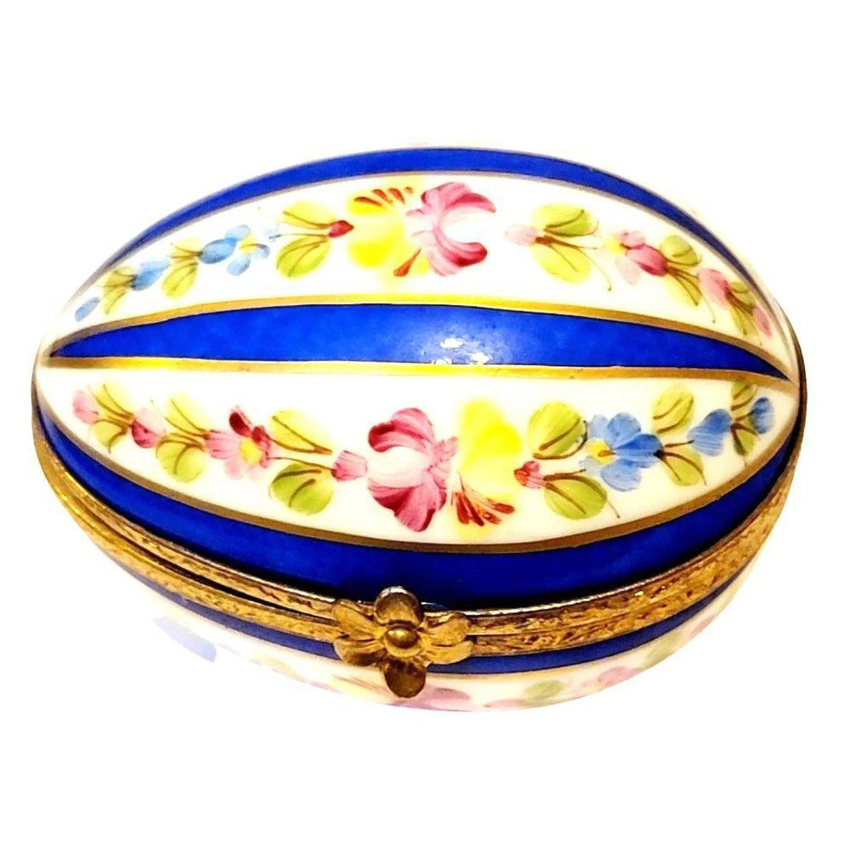 Fine French craftsmanship on the Blue Striped Egg Limoges box, painted by hand