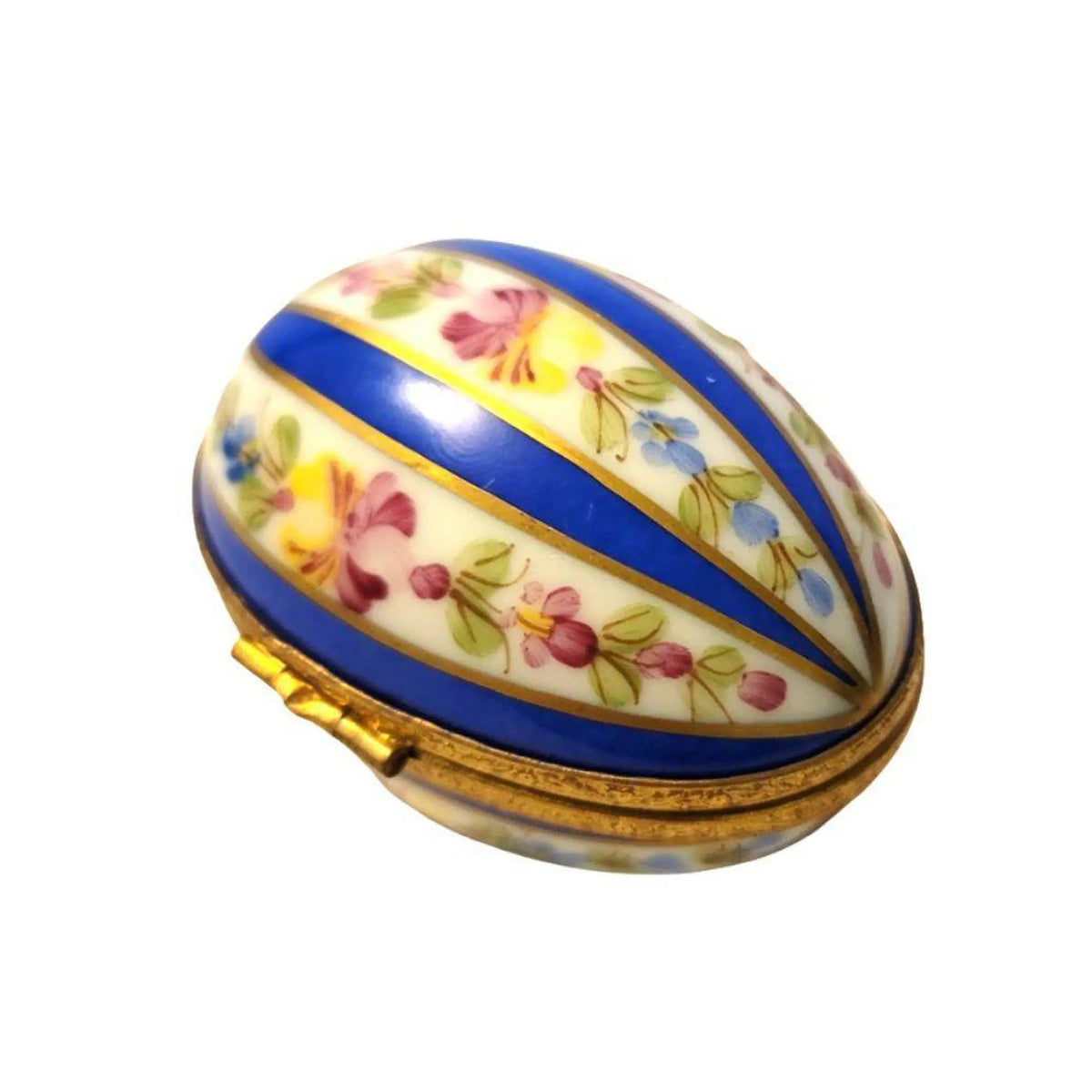 Painted details on the Blue Striped Egg Limoges box, French art in miniature