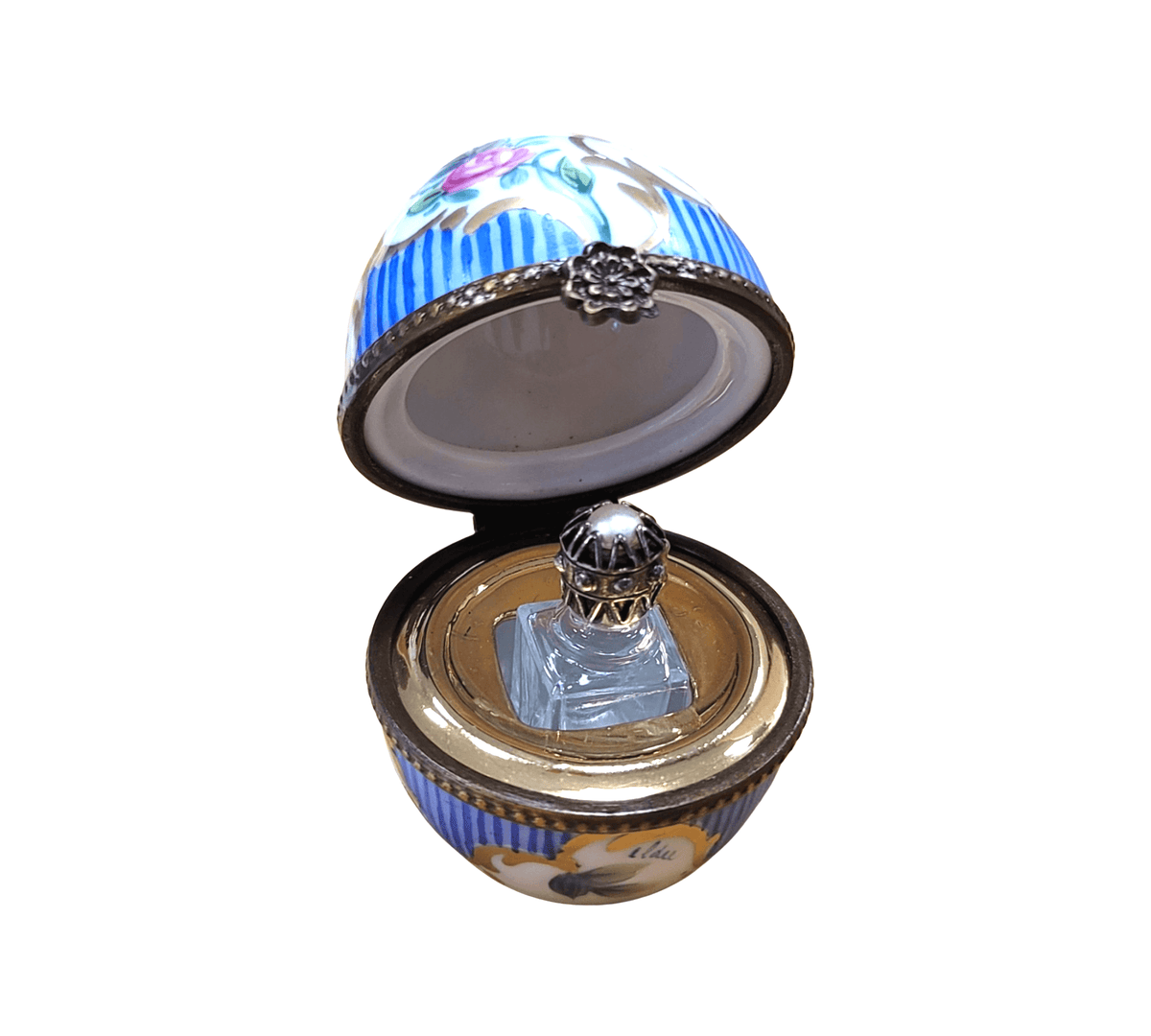 Every brushstroke by hand on the Blue Stripped Egg Perfume Limoges box from France