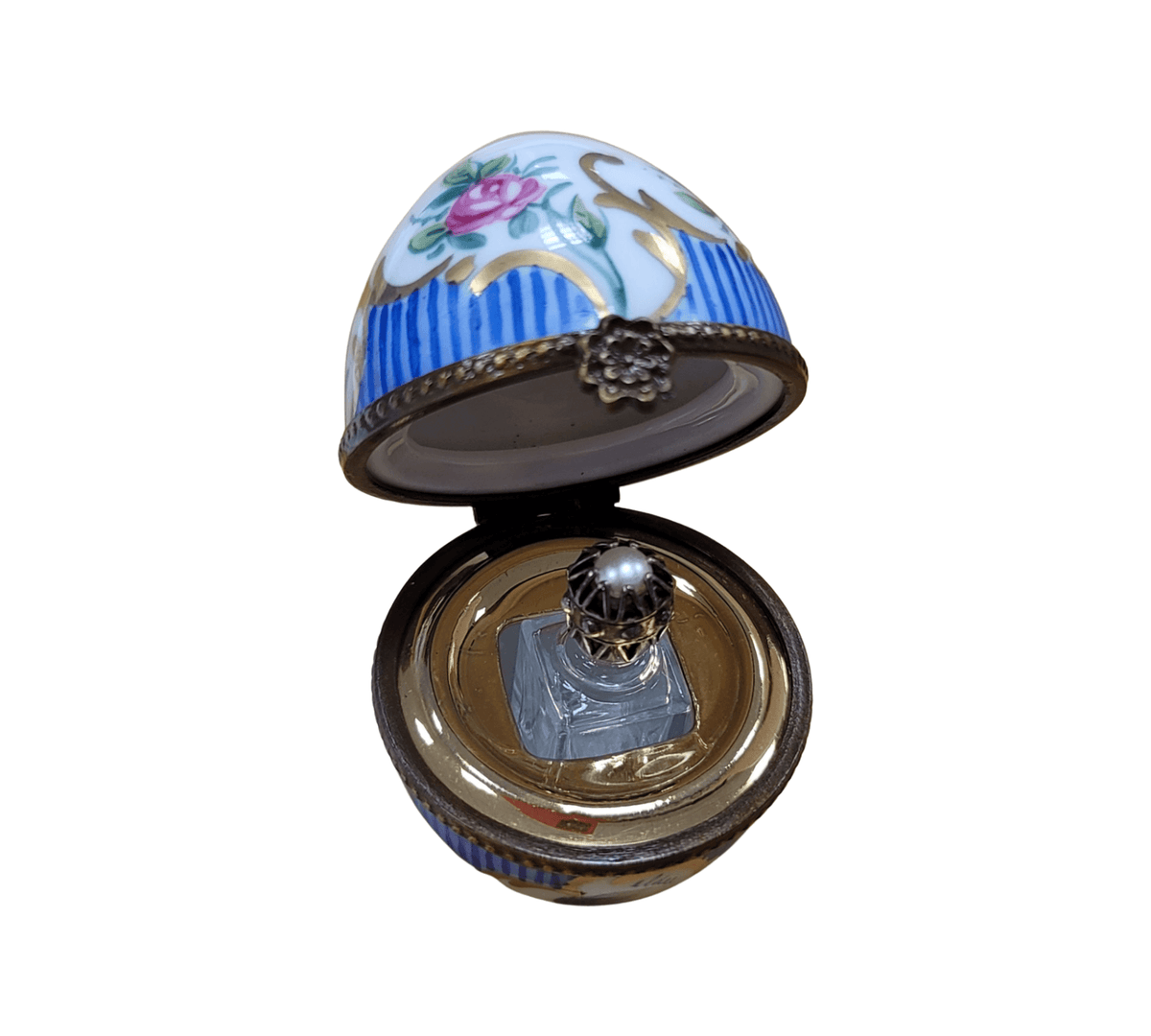 Hand-painted Blue Stripped Egg Perfume Limoges box, French artistry for lovers of fine art