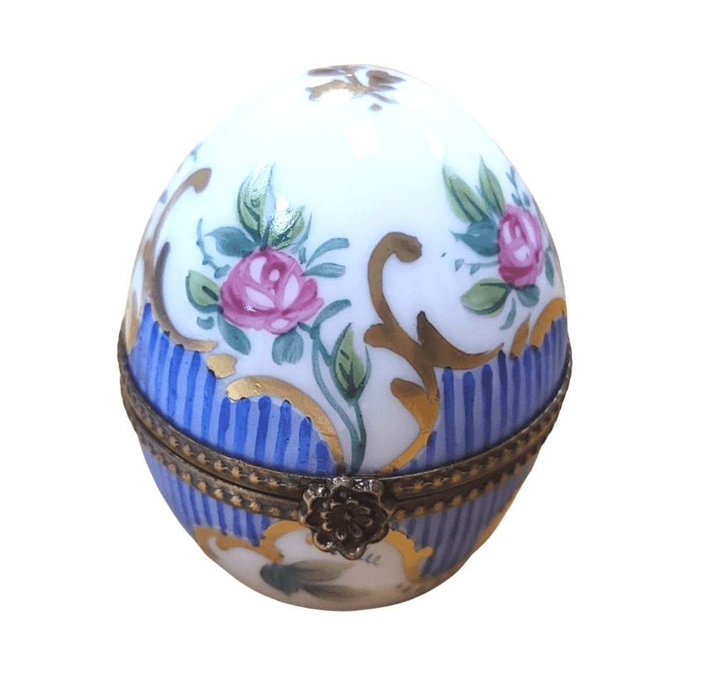 Blue Stripped Egg Perfume Limoges Porcelain 1 Gift Box, a hand-painted Limoges porcelain gift