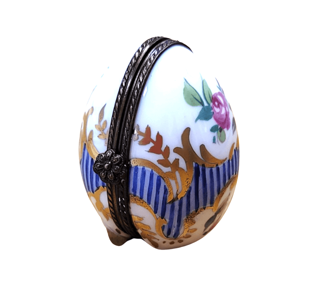The Blue Stripes Oval Vertical Picture Frame Inside, a Limoges keepsake with true French charm