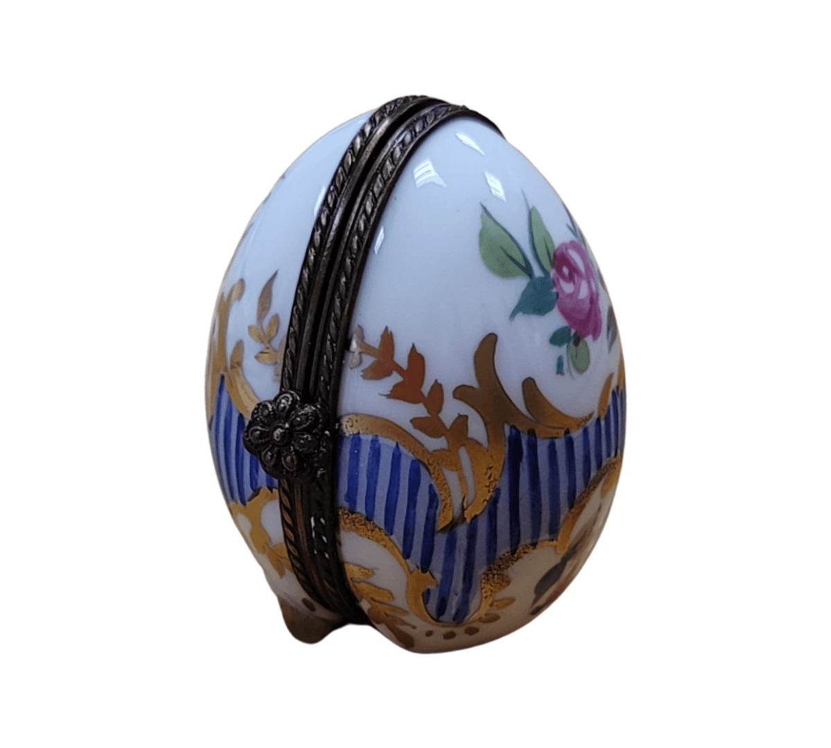 Gift idea for someone who loves France: Blue Stripes Oval Vertical Picture Frame Inside Limoges box