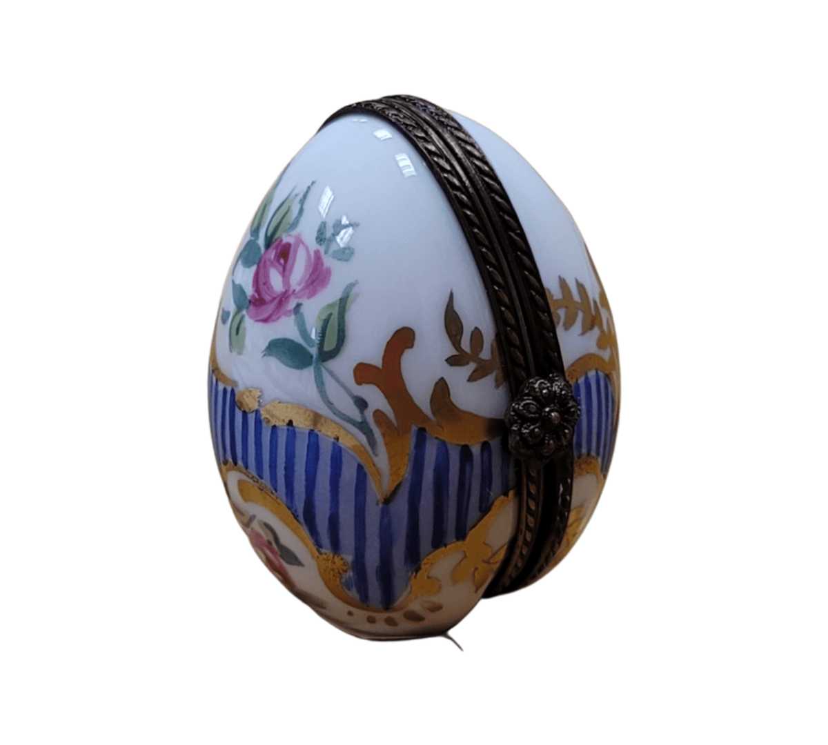 Fine art lovers will admire this Blue Stripes Oval Vertical Picture Frame Inside Limoges box
