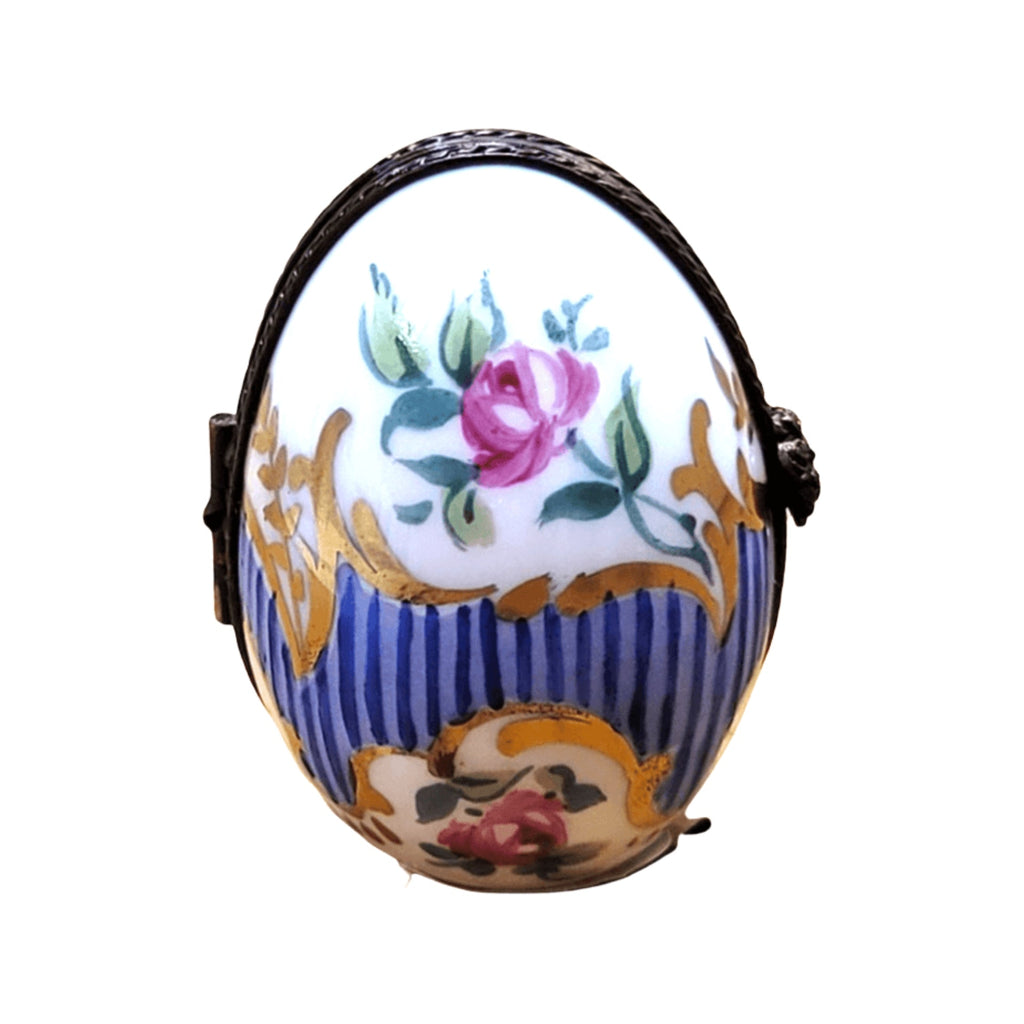 Blue Stripes Oval Vertical Picture Frame Inside Limoges, a hand-painted Limoges porcelain gift