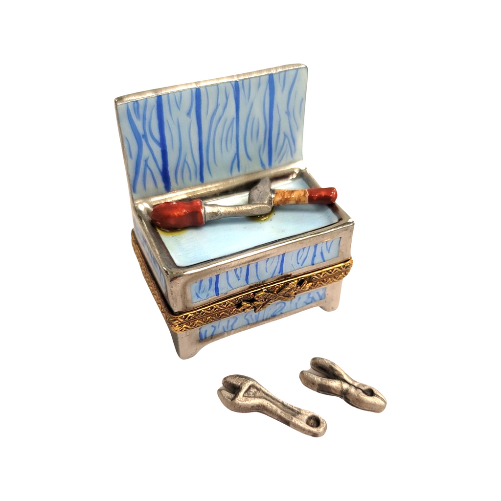 Blue Work Bench Tool Box and Tools Limoges Box Figurine, view 5