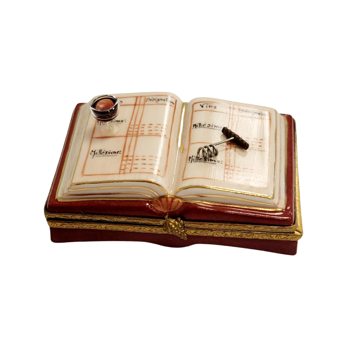 Book of Wine Corkscrew Limoges Box, a hand-painted Limoges porcelain gift