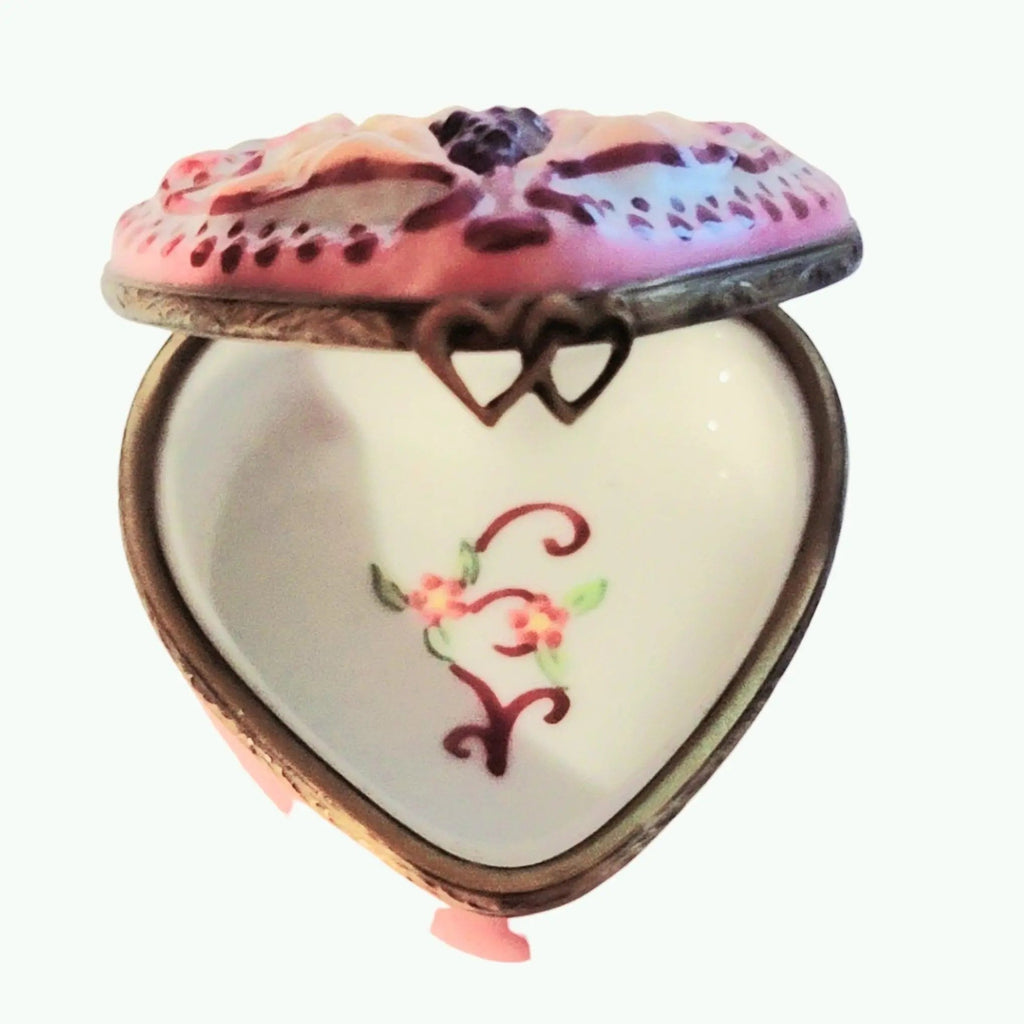 Breast Cancer Pin Heart Jewel My Love Limoges Porcelain Art Object, view 2
