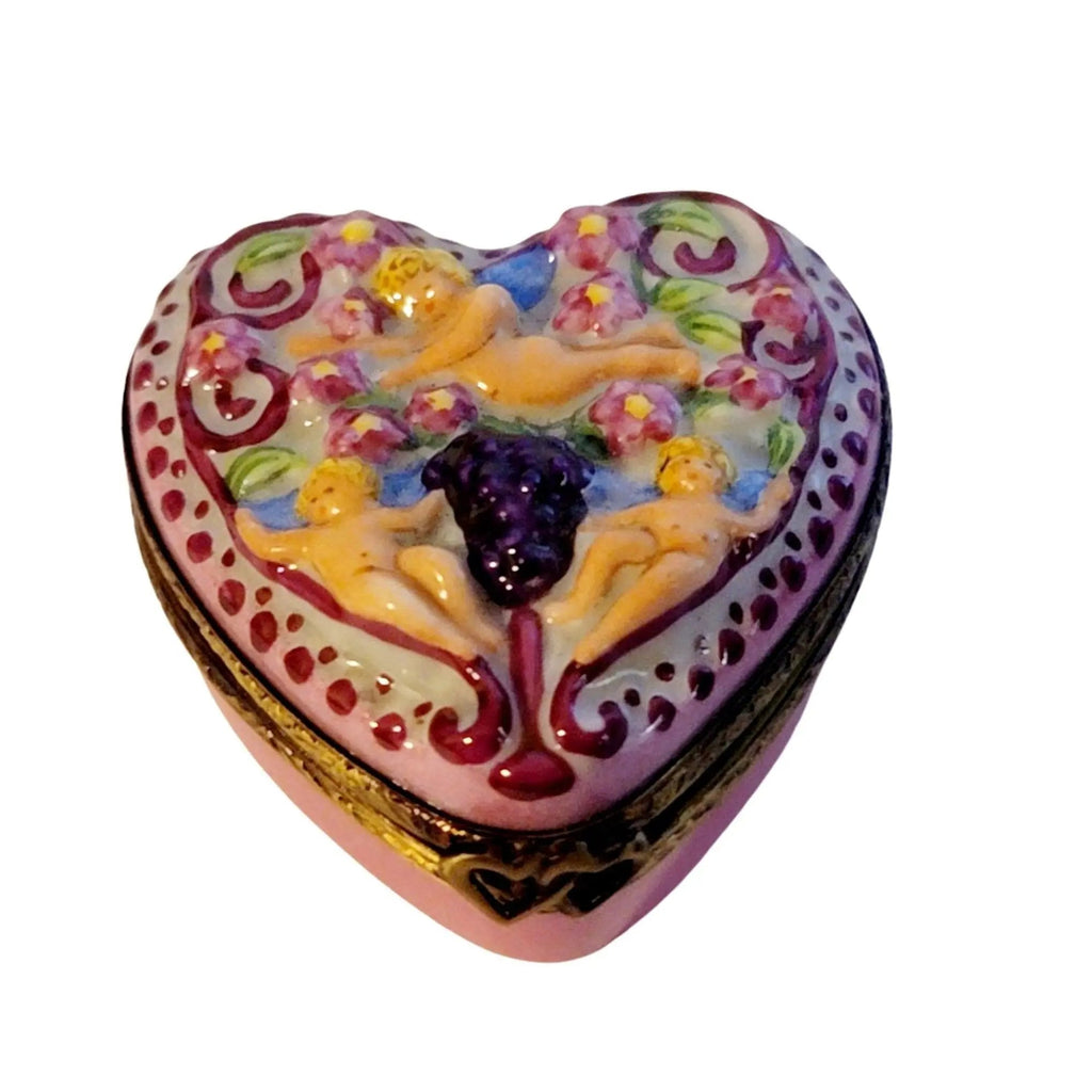 Breast Cancer Pin Heart Jewel My Love Limoges Porcelain Art Object, view 3