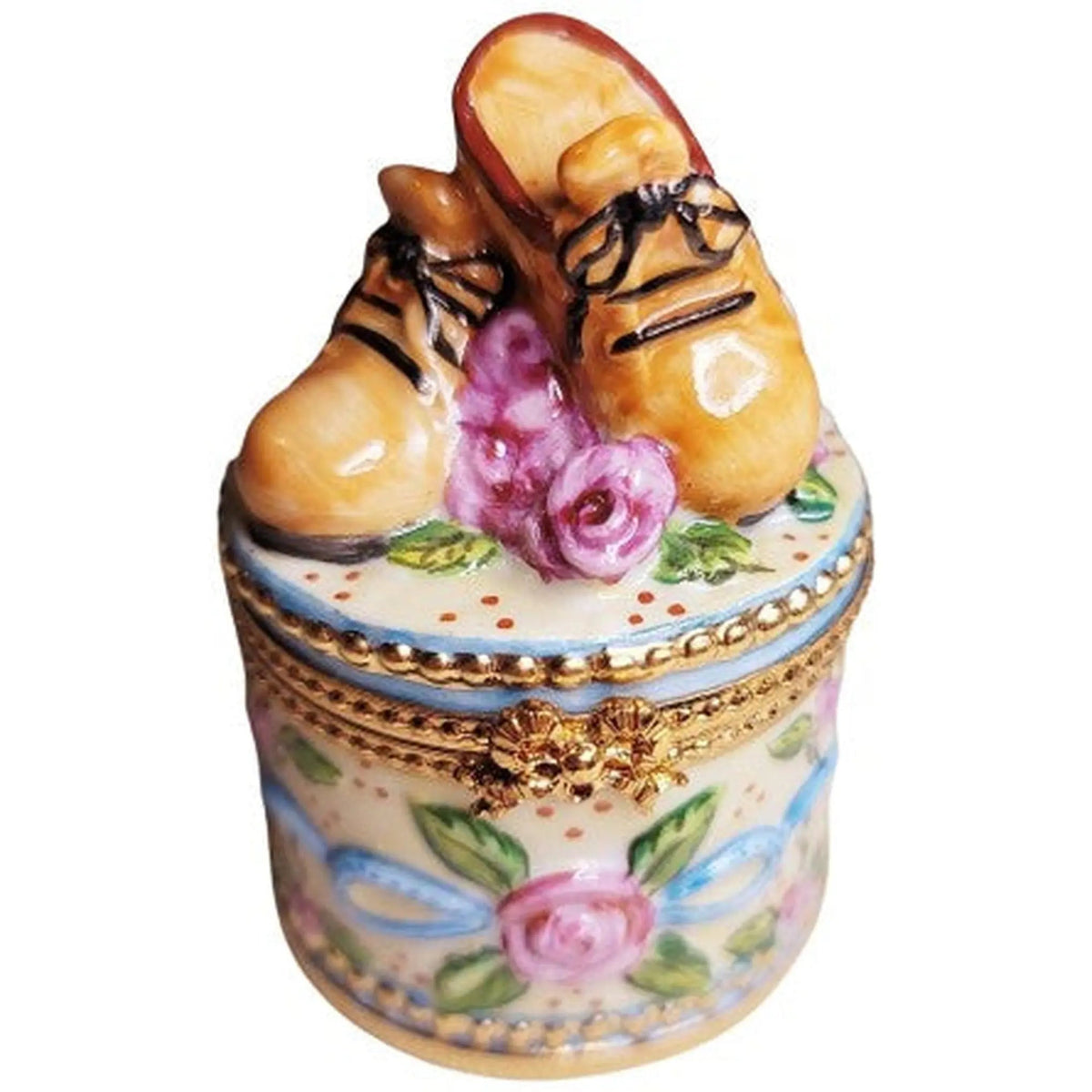 Fine art lovers will admire this Brown Baby Shoes No. 1 of 750 Limoges box