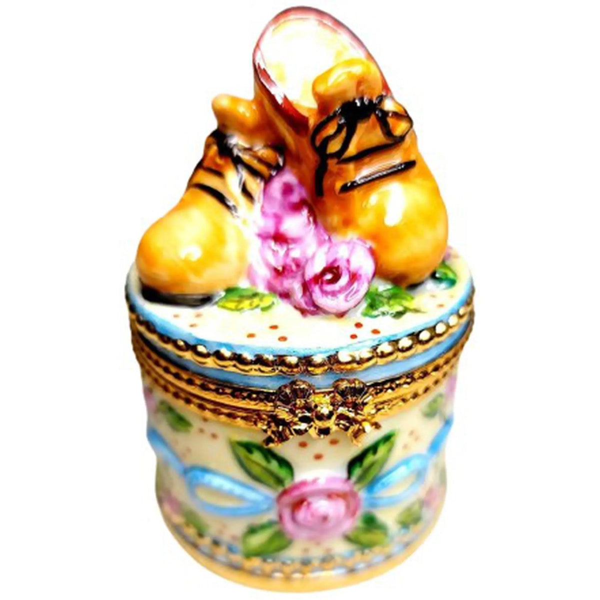 Hand-painted Brown Baby Shoes No. 1 of 750 Limoges box, French artistry for lovers of fine art