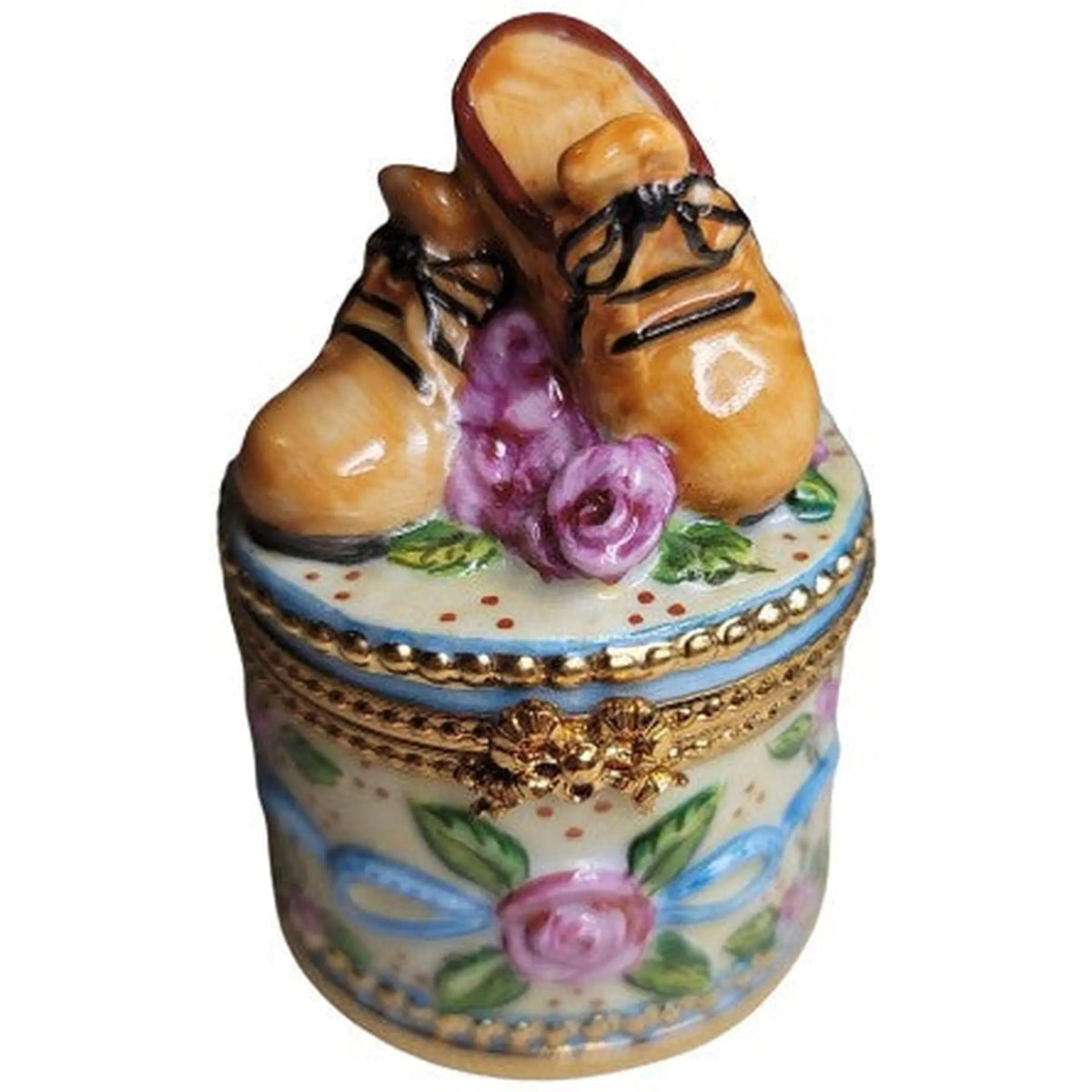 Collectible Brown Baby Shoes No. 1 of 750 Limoges box with artisan brushwork