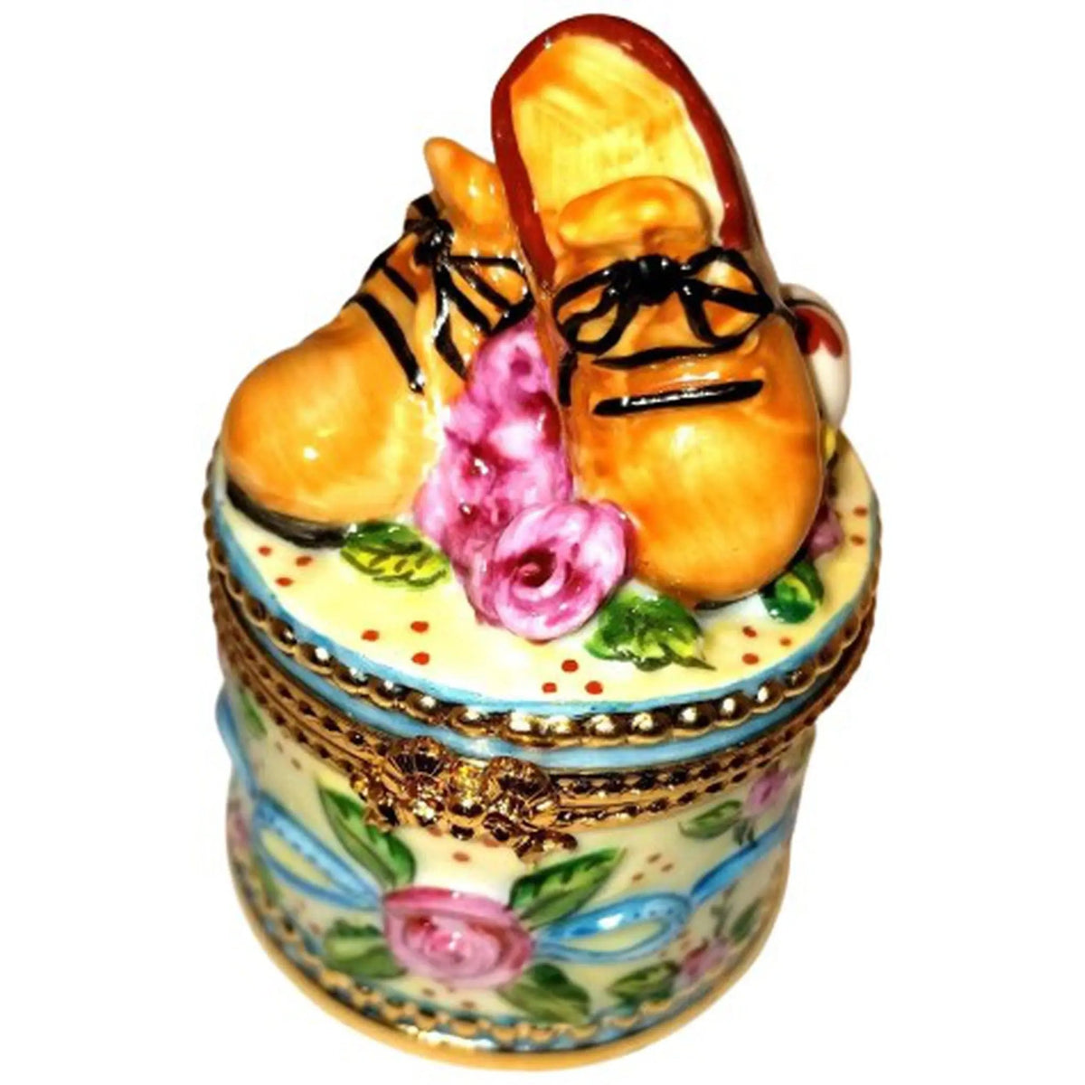 Genuine Brown Baby Shoes No. 1 of 750 Limoges box painted by hand in France, from Limoges Boutique