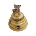 Brown Bear on Bee Hive Honey Comb Limoges Box Gift, a hand-painted Limoges porcelain gift
